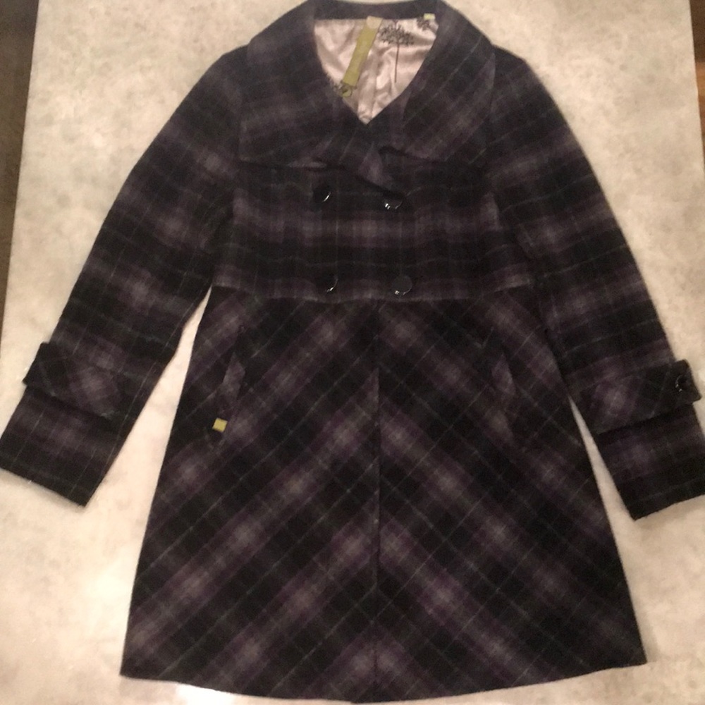 Soia & Kyo Plaid Wool Funnel Neck Coat